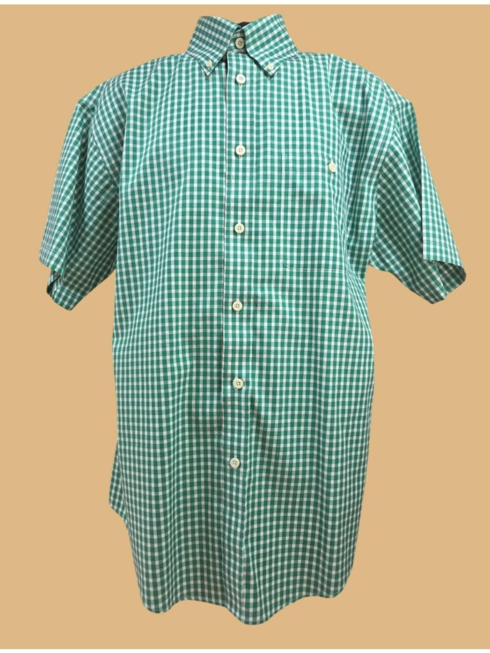Orvis Mens Green Check Short Sleeve Button-Down Shirt Large